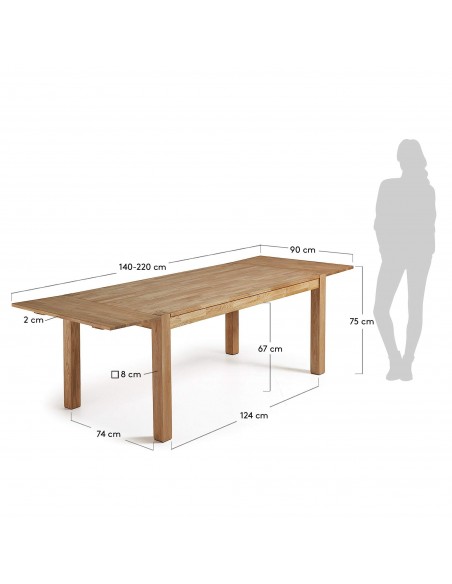 Mesa extensible ISBEL 140 (220) x 90, madera maciza de roble.