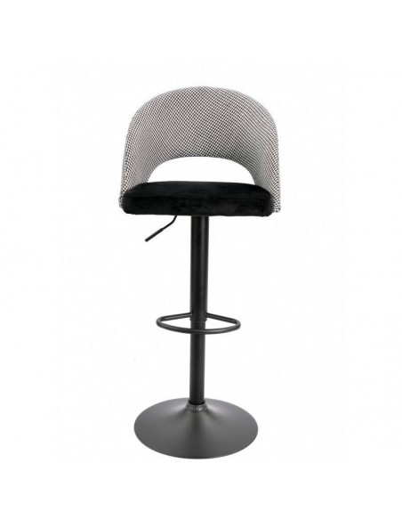 Taburete GALO, regulable, metal negro, tapizado pata de gallo con negro
