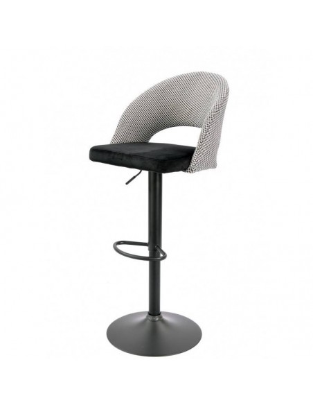 Taburete GALO, regulable, metal negro, tapizado pata de gallo con negro