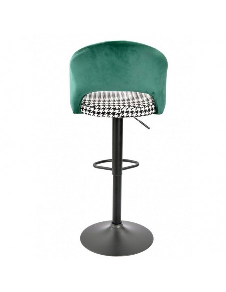 Taburete GALO, regulable, metal negro, tapizado verde con pata de gallo