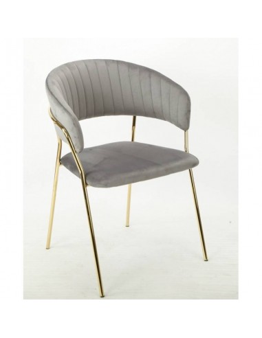 Silla con brazos HANSE, metal cromado dorado, tapizado velvet gris