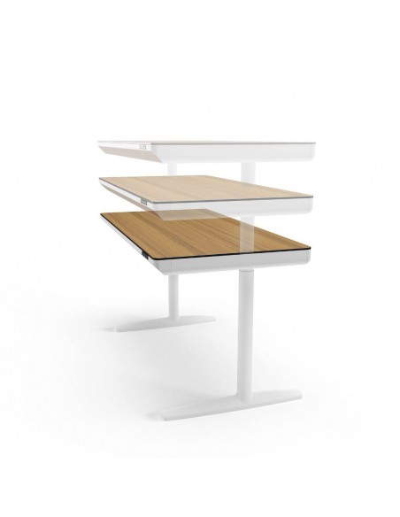 Mesa escritorio elevable WING DUAL MOTOR 140 x 70, blanco, nogal