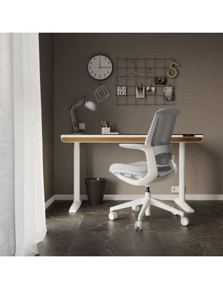 Mesa secretária elevável WING DUAL MOTOR 140 x 70, branco, nogueira