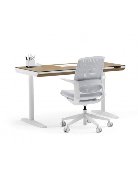 Mesa escritorio elevable WING DUAL MOTOR 140 x 70, blanco, nogal