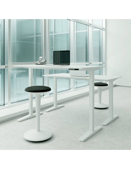 Taburete de sentada activa BONGO, polipropileno blanco, tejido negro