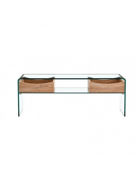 Mesa TV de cristal KENT 120 x 35, 2 cajones madera