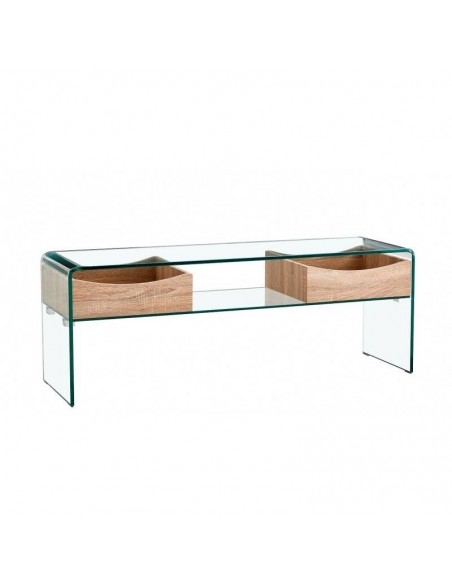 Mesa TV de cristal KENT 120 x 35, 2 cajones madera