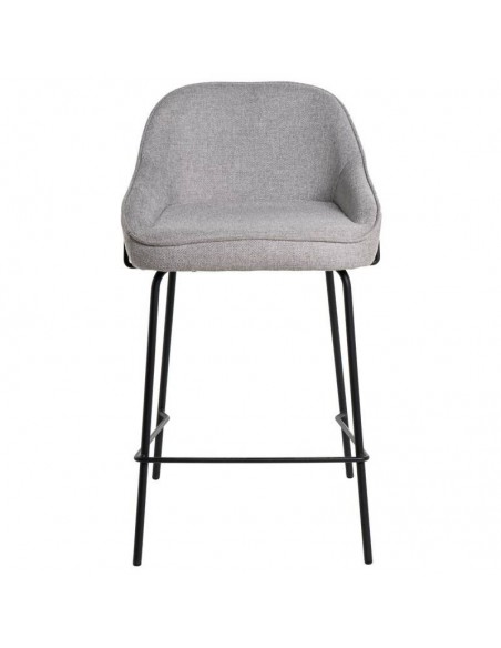 Banco bajo ARNY de 66 cm. Estofado em cinza claro e pes de metal.