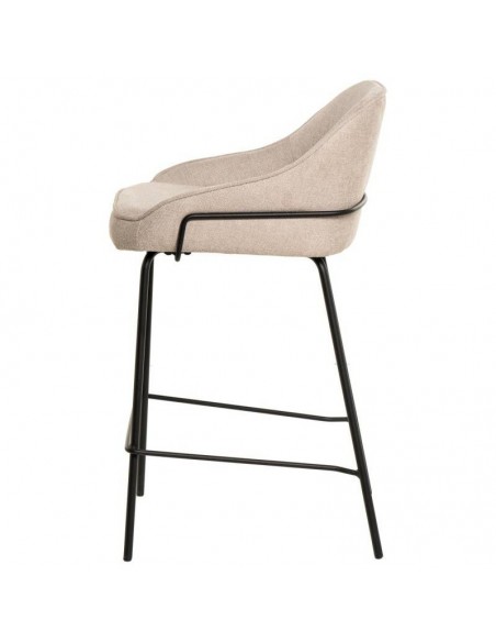 Taburete bajo ARNY 66 cm. Tapizado beige y patas de metal.
