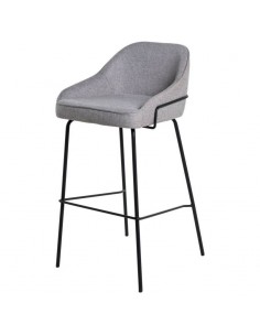 Banco alto LOUIS 76 cm. Estofamento cinza claro com pés...