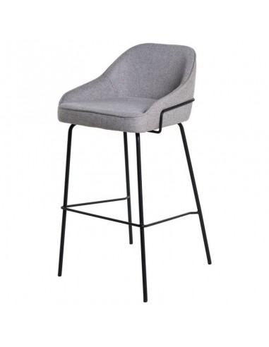 Taburete alto LOUIS 76 cm. Tapizado gris claro con patas de metal.