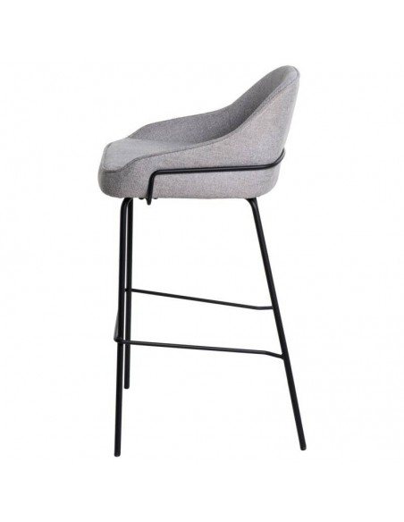 Taburete alto LOUIS 76 cm. Tapizado gris claro con patas de metal.