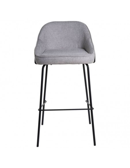 Taburete alto LOUIS 76 cm. Tapizado gris claro con patas de metal.