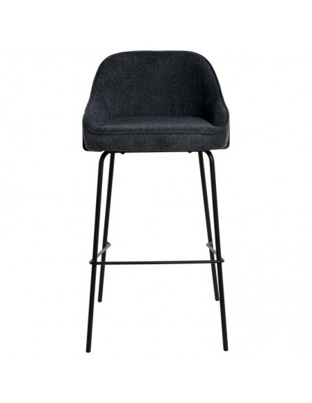 Banco alto LOUIS 76 cm. Estofamento cinza escuro com pés de metal.