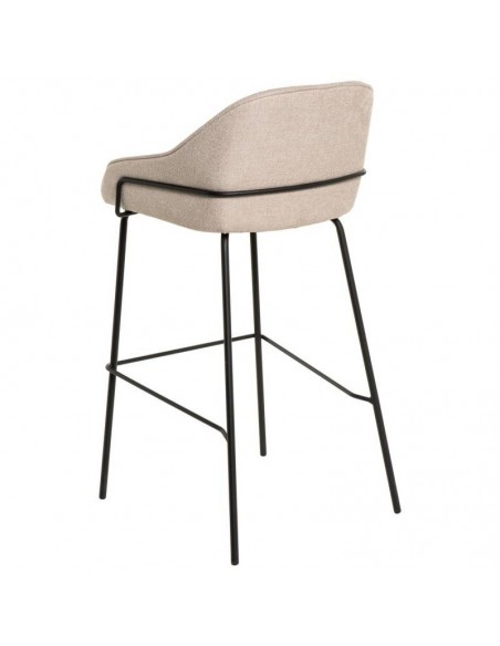 Banco alto LOUIS 76 cm. Estofamento beige com pés de metal.