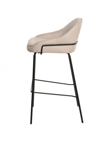 Banco alto LOUIS 76 cm. Estofamento beige com pés de metal.