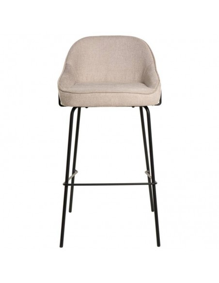 Banco alto LOUIS 76 cm. Estofamento beige com pés de metal.