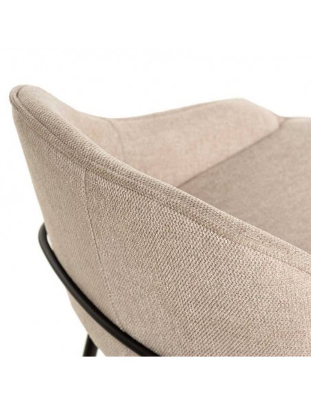 Banco alto LOUIS 76 cm. Estofamento beige com pés de metal.