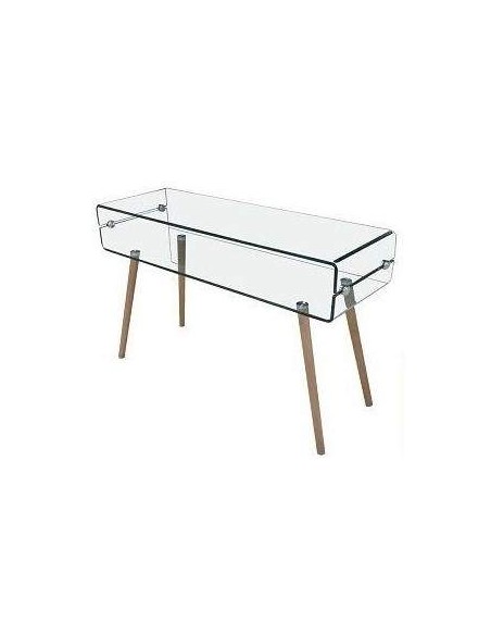 Consola de cristal Roterdam 120x40, madera haya