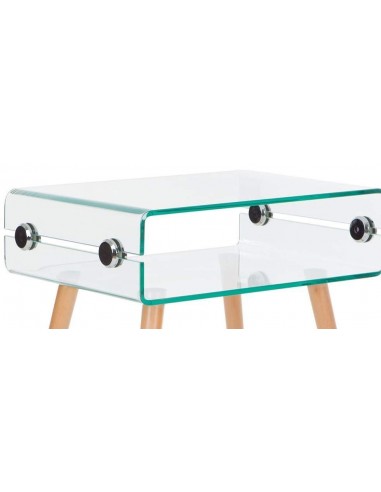 Mesa de café em vidro Roterdão 110x55, madeira de faia