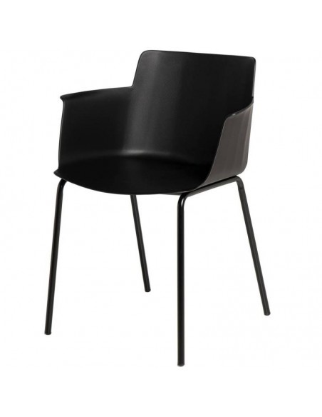 Silla con brazos DOLLY en polipropileno negro y patas de metal