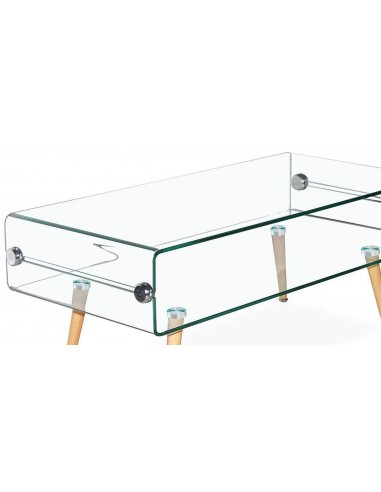 Mesa de café em vidro Roterdão 110x55, madeira de faia