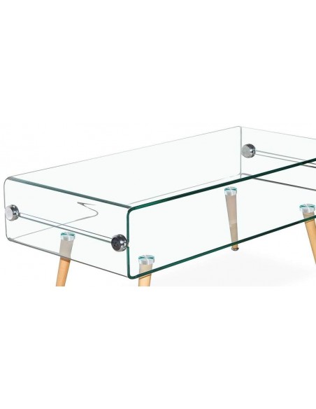 Mesa de café em vidro Roterdão 110x55, madeira de faia Mesa de café em vidro Roterdão 110x55, madeira de faia