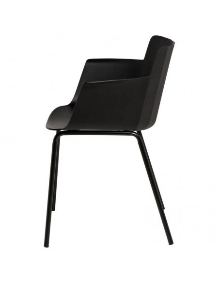 Silla con brazos DOLLY en polipropileno negro y patas de metal