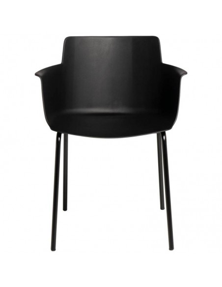 Silla con brazos DOLLY en polipropileno negro y patas de metal