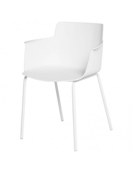 Silla con brazos DOLLY en polipropileno blanco y patas de metal