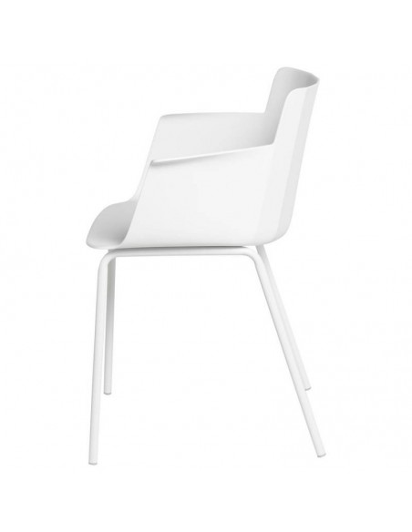 Silla con brazos DOLLY en polipropileno blanco y patas de metal