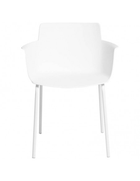 Silla con brazos DOLLY en polipropileno blanco y patas de metal