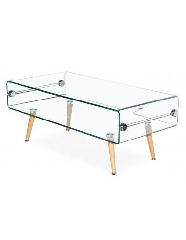 Mesa de centro en cristal Roterdam 110x55, madera de haya