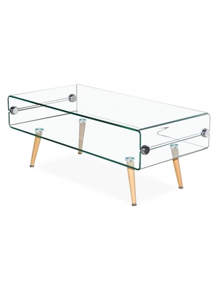 Mesa de café em vidro Roterdão 110x55, madeira de faia Mesa de café em vidro Roterdão 110x55, madeira de faia