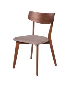 SILLA DE COMEDOR KEIRA, NOGAL y tejido GRIS CLARO