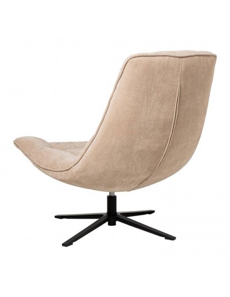 Poltrona PARMA giratória 360º, assento largo em tecido beige e pernas em metal.