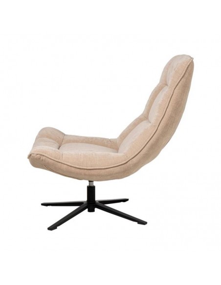 Butaca giratoria 360º PARMA, asiento amplio en tejido beige y patas de metal.