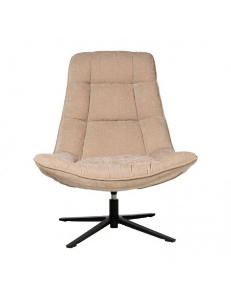 Butaca giratoria 360º PARMA, asiento amplio en tejido beige y patas de metal.