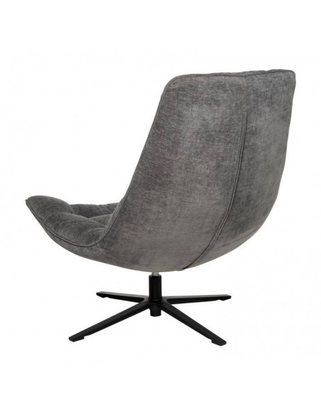 Butaca giratoria 360º PARMA, asiento amplio en tejido gris oscuro y patas de metal.