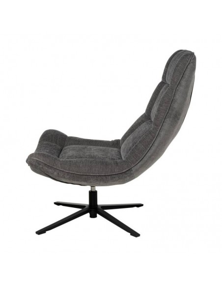 Butaca giratoria 360º PARMA, asiento amplio en tejido gris oscuro y patas de metal.