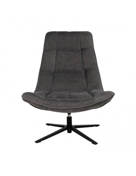 Butaca giratoria 360º PARMA, asiento amplio en tejido gris oscuro y patas de metal.