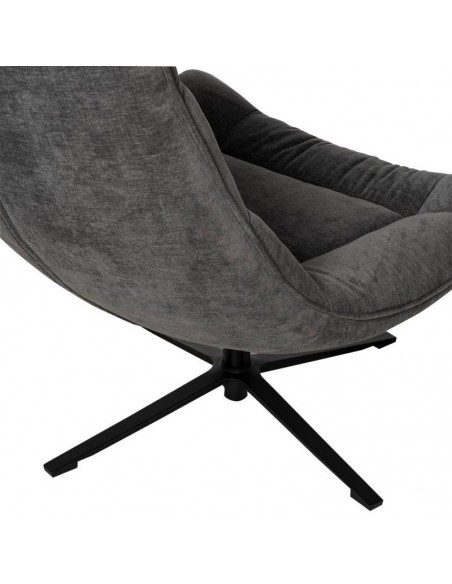 Butaca giratoria 360º PARMA, asiento amplio en tejido gris oscuro y patas de metal.