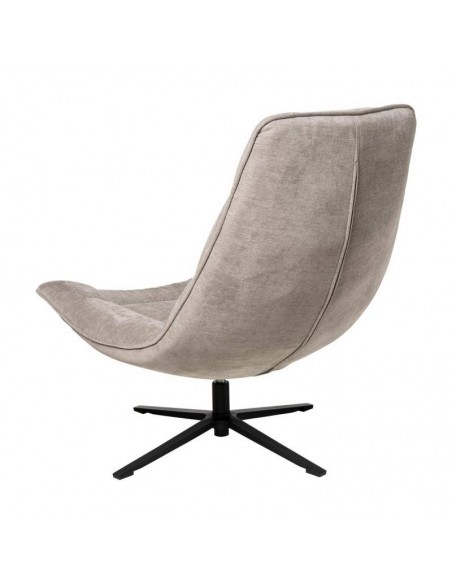 Poltrona PARMA giratória 360º, assento largo em tecido cinza claro e pernas em metal.