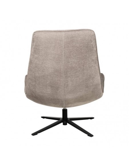 Poltrona PARMA giratória 360º, assento largo em tecido cinza claro e pernas em metal.