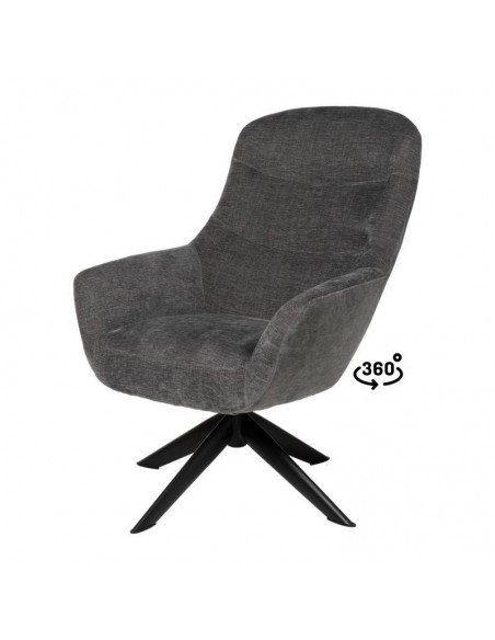 Butaca giratoria 360 BOLONIA, tejido gris oscuro y patas de metal negro
