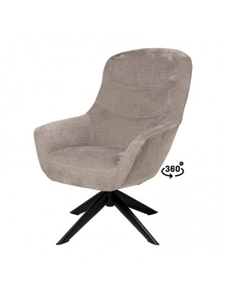 Poltrona giratória BOLONIA 360º, tecido cinza claro e pés de metal preto