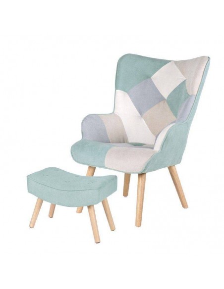 Reposapies DUBLIN tapizado en menta con patas de madera