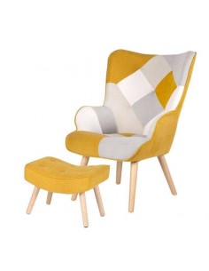 Reposapies DUBLIN tapizado en mostaza con patas de madera 2