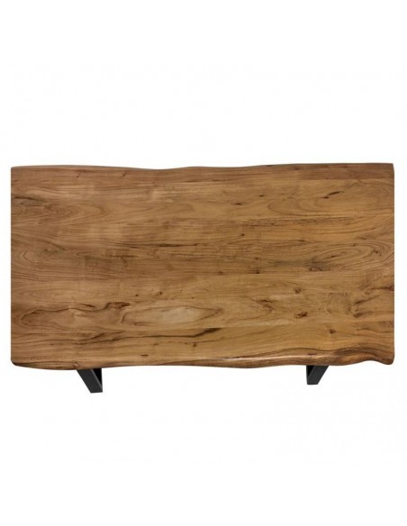 Mesa de comer LABAN 140 x 90, tapa en madera de acacia y patas de metal negro.