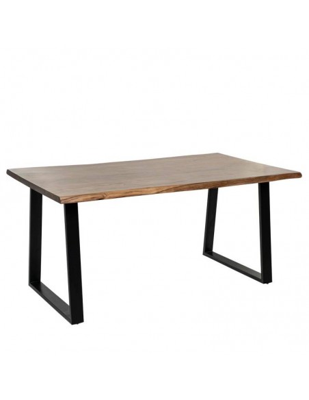 Mesa de comer LABAN 160 x 90, tapa en madera de acacia y patas de metal negro.